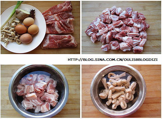 电饭锅版红烧肉,<a style='color:red;display:inline-block;' href='/shicai/ 428'>五花肉</a>切块，放清水中浸泡15分钟，水中加入1大勺<a style='color:red;display:inline-block;' href='/shicai/ 718'>料酒</a>，然后清洗干净备用;
