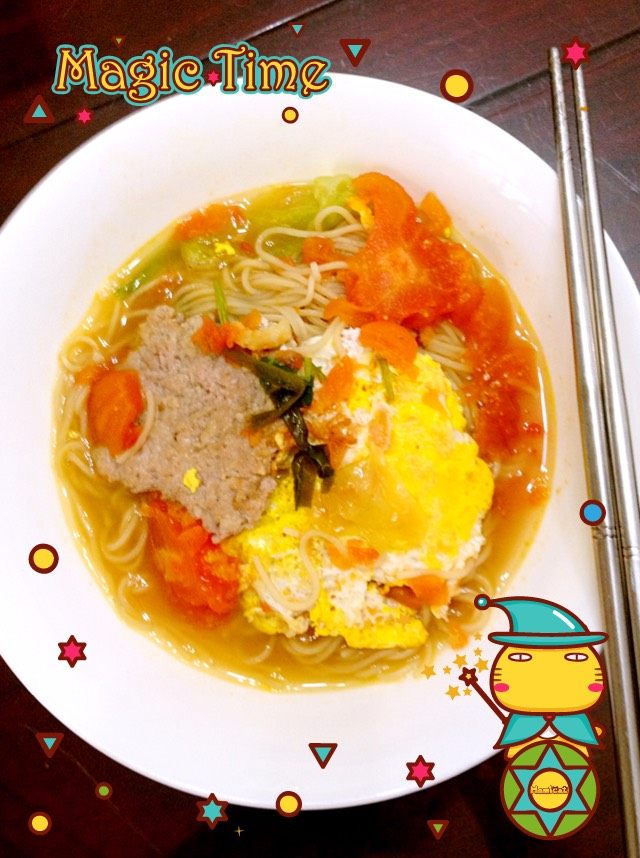 金沙河之肉饼西红柿蛋汤面