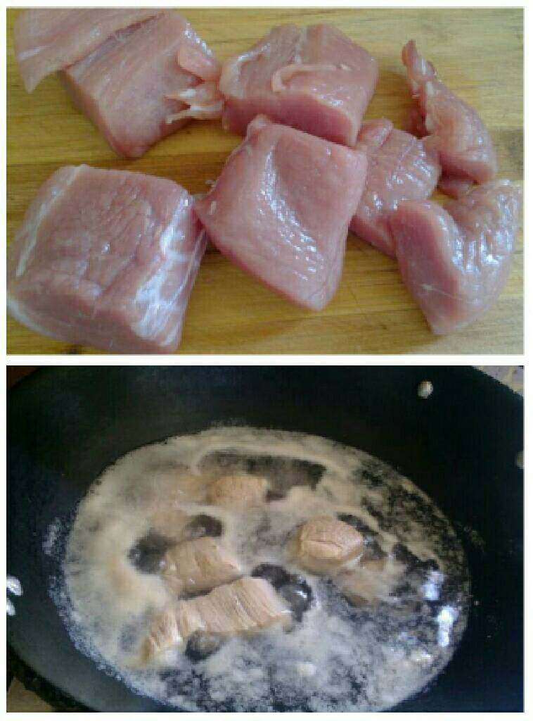 自制肉松,2.把里脊切断焯水备用。