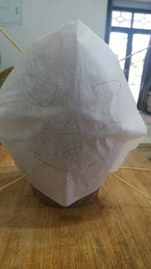 南瓜灯,把画好的图用牙签固定在南瓜上,再用牙签在画线上扎下痕迹