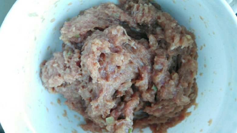 ≈家常肉饼≈,最后加入葱末,搅拌均匀即成肉馅。