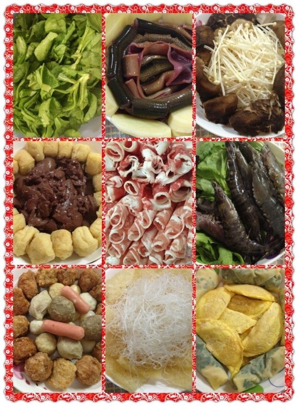 上海什锦火锅,各种各样准备吃的生食物洗干净准用;