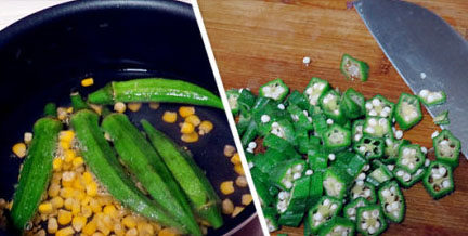 飘香培根芝士焗饭,<a style='color:red;display:inline-block;' href='/shicai/ 70'>秋葵</a>洗好，同<a style='color:red;display:inline-block;' href='/shicai/ 4802'>玉米粒</a>在水里焯一下，将氽好水的<a style='color:red;display:inline-block;' href='/shicai/ 70'>秋葵</a>切片待用