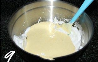 彩色戚风蛋糕,然后倒回剩余的蛋白中,翻拌均匀;