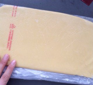 乳酪塔,装在保鲜袋内擀成片状,冷藏松驰1小时以上