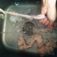 爆炒肥肠,清理肥肠,小窍门:
先正面用盐和碱,一起搓,撸着洗。
然后把肠子翻过来,反面,也同样洗。会洗掉很多油。