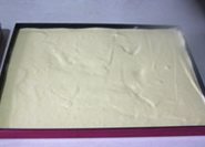 大爱梅西奶油蛋糕,烤箱预热好170度,将混合好的蛋糕糊分别装入一个28*28厘米的方烤盘,一个35*45的长方形烤盘,抹平,震出大气泡