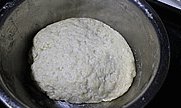 新疆大饼,烤箱发酵档,选择60分钟,面团装不锈钢盆中,覆盖保鲜膜,中下层,发酵到两倍大。