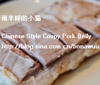 广式脆皮烧肉,在瘦肉这一面用刀每隔2~3厘米左右划一条口,至快到肉皮的位置