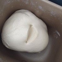肉松手撕面包,现在开始,你就时不时的随意在面团上剪一下,因为面包机是在运转的,要小心下刀哦,不要划伤面包机内胆。用剪刀的作用是破坏面团组织从而达到出膜效果。一直剪到面团达到完全阶段,30分钟不够的话就再加几分钟,视面团实际情况定。
