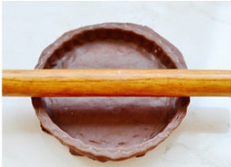 雪梨双倍巧克力塔 ,去除边角,并用叉子在塔底上扎些孔,以防鼓起来。