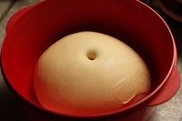 咖啡墨西哥面包,第一次发酵,基本发酵一个小时,至2.5倍大小,发酵温度约28度。