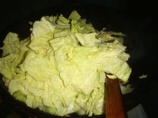 菠萝白菜炒肉,放入白菜翻炒均匀