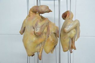 脆皮乳鸽,然后把鸽子放在风口吹干表皮水分