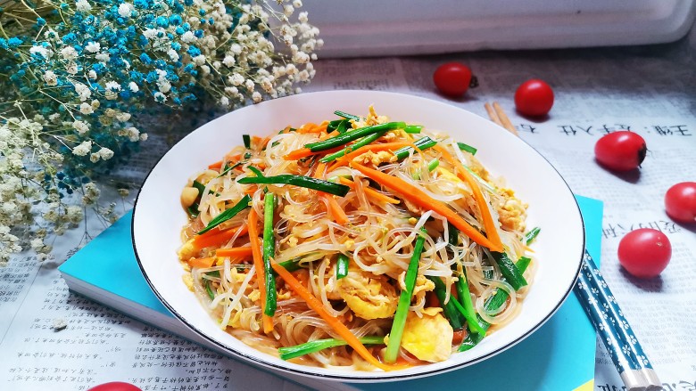 韭菜豆芽炒粉丝,成品图!