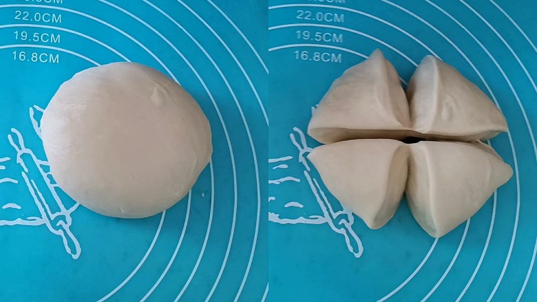 酸奶珍珠小面包,再整理圆润,分成4等份