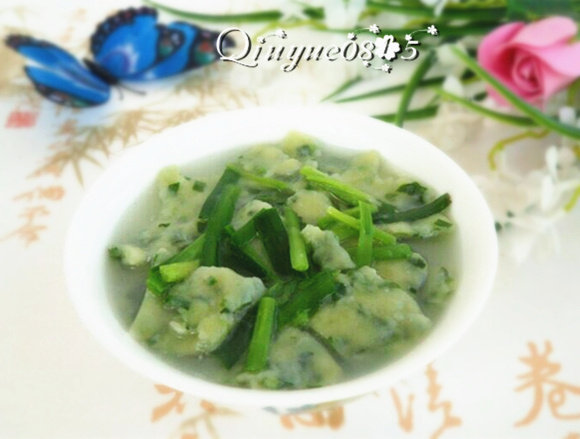地方菜 河南韭菜面片,好了,盛碗吧。