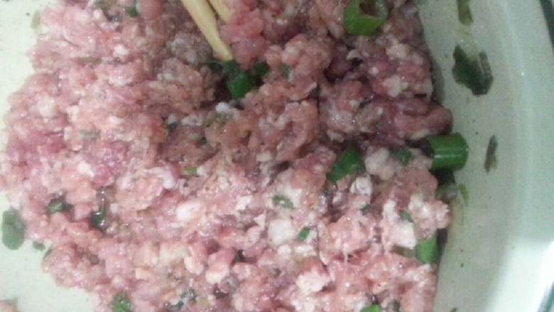 五种蔬菜猪肉馅饺子,先把烤油倒上搅拌放胡椒面
