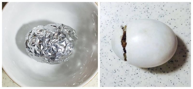 火爆朋友圈的网红糯米蛋,灌满后,如果你鸭蛋开口太大可以用锡纸把糯米蛋包住,也可以像我一样用切掉的鸡蛋皮盖,把它盖住。