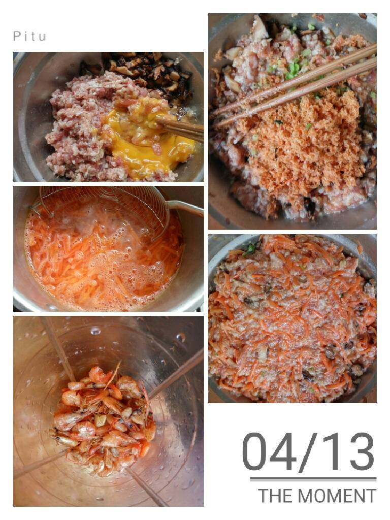 馄饨,<a style='color:red;display:inline-block;' href='/shicai/ 230'>香菇</a>泡软切丝过油:，<a style='color:red;display:inline-block;' href='/shicai/ 25'>胡萝卜</a>擦丝过温水，<a style='color:red;display:inline-block;' href='/shicai/ 289'>虾米</a>磨成粉（<a style='color:red;display:inline-block;' href='/shicai/ 289'>虾米</a>买太多吃不完，扔了觉得浪费所以才加进去的）把<a style='color:red;display:inline-block;' href='/shicai/ 414'>猪肉</a><a style='color:red;display:inline-block;' href='/shicai/ 230'>香菇</a><a style='color:red;display:inline-block;' href='/shicai/ 25'>胡萝卜</a>丝放碗里加<a style='color:red;display:inline-block;' href='/shicai/ 9'>鸡蛋</a>盐鸡精搅拌好