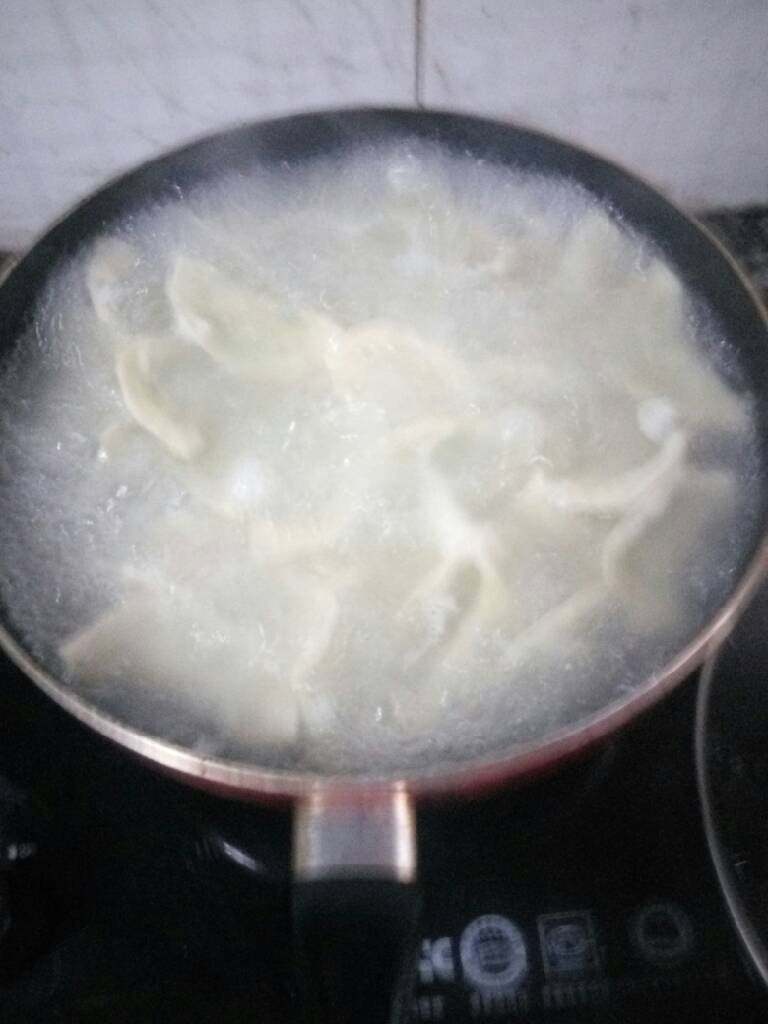 韭菜饺子,水烧开,放饺子