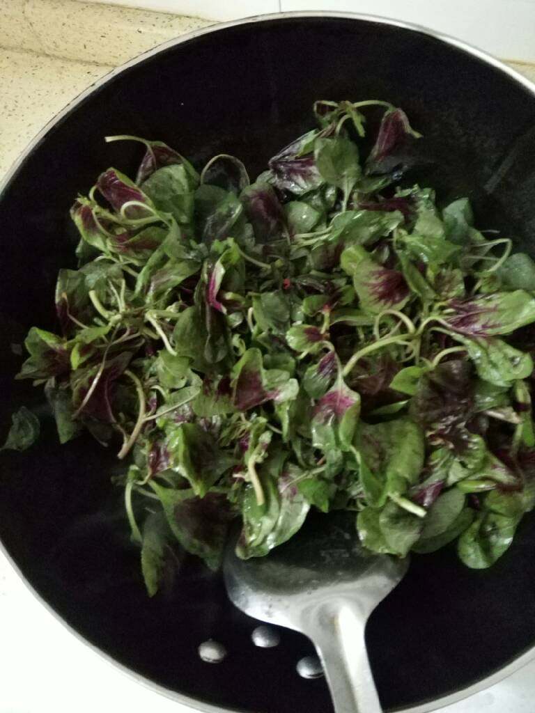 炝香苋菜,倒入苋菜，放少许的盐，翻炒即可