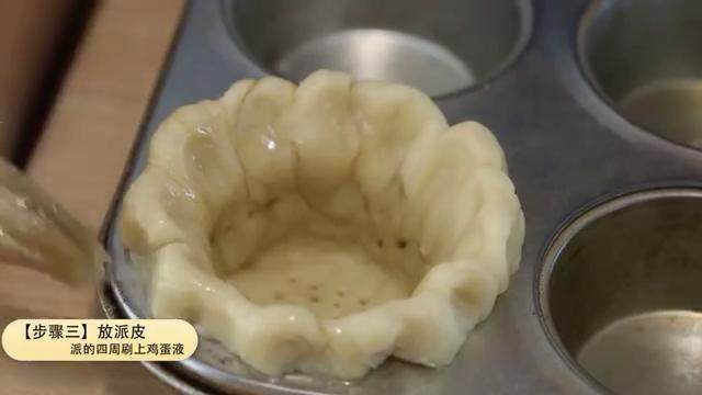 迷你可爱青檬葡萄派,马芬盘上喷上防沾油,把派皮放在马芬盘上,对准了,把派皮比较均匀的折向模具内部,底部挪动,吻合好。 把边缘的派皮向里向下按齐,做的漂亮些,然后左手食指和拇指掐紧,右手食指对按,做出花纹 。再 用叉子在派的底部和四周插上眼,派的四周刷上鸡蛋液,这样可以帮助上色。然后 把派皮直接放在烤箱里烤 。