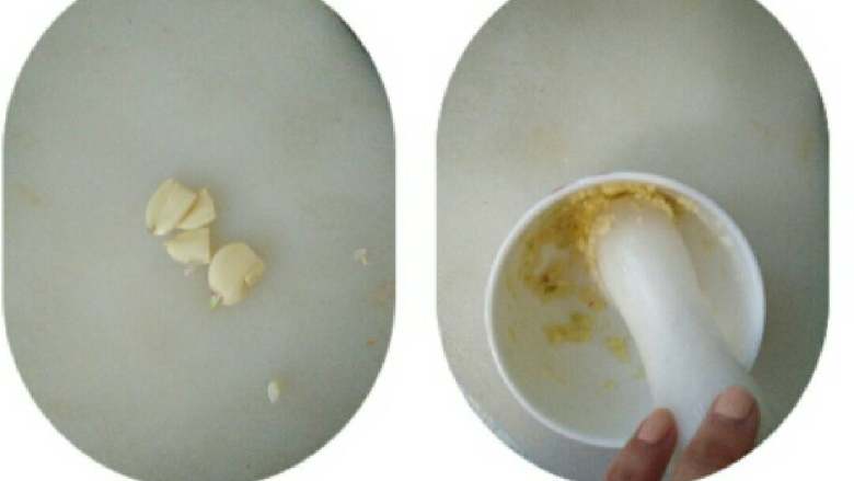 凉拌茄子泥,大蒜，捣碎，放置在空气中几分钟