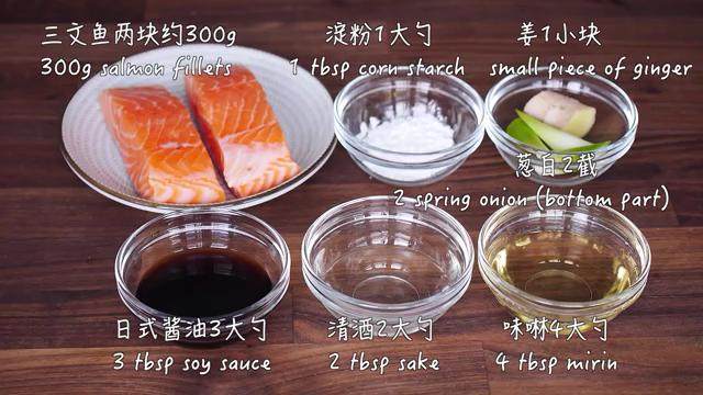 照烧三文鱼,材料图