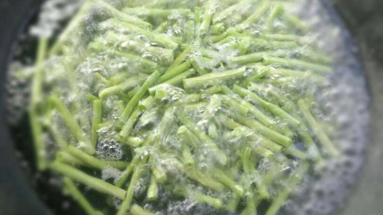 川菜之凉拌豇豆,冲洗完之后,倒入锅中煮开,火候掌握好,不易太软,软了就不好吃了。