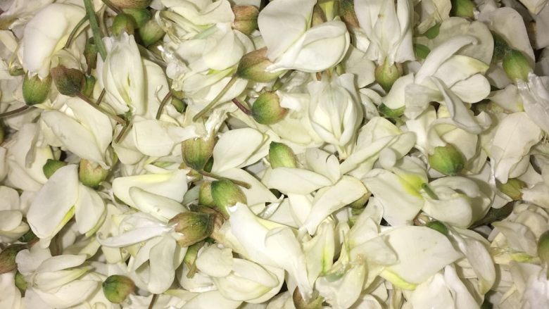 槐花饼,清洗槐花,沥水