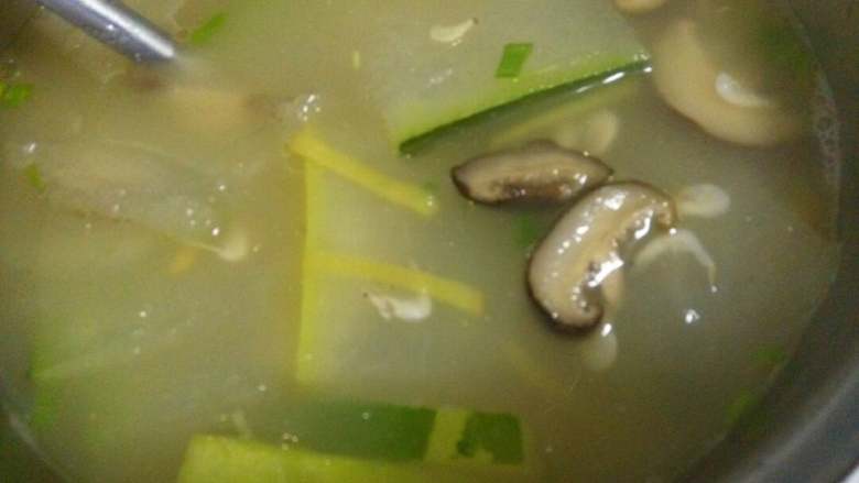 冬瓜汤,煮至冬瓜变透明再撒上葱花即可。