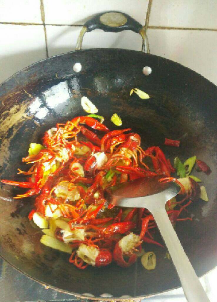 麻辣小龙虾,放油烧至七成热,下葱姜蒜 干辣椒 花椒炒香,倒入小龙虾,放入料酒,炒至变红色,此时放入一勺<a style='color:red;display:inline-block;' href='/shicai/ 705'>豆瓣酱</a>,翻炒均匀上色,倒入冷水,刚好没过虾就行了,用中火烧至,此时放入一勺<a style='color:red;display:inline-block;' href='/shicai/ 692'>酱油</a>,一点点耗油,翻炒下盖好盖子烧