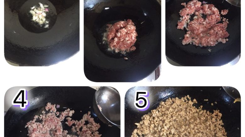 番茄香菇肉酱面,2.将准备好的肉沫过一遍油!待肉沫变色倒入料酒、少量酱油,翻炒均匀就可以出锅了!
