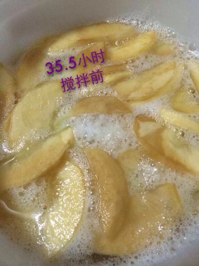水果酵素,发酵35小时,泡多而细腻,搅拌均匀后继续发酵