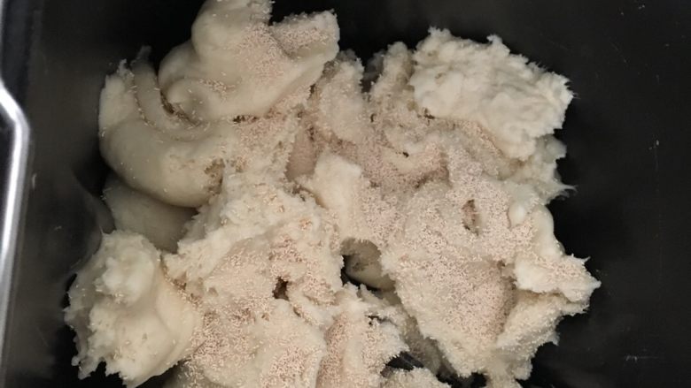 牛角包,第二天把面撕块放入面包机里,放入剩下的2克发酵粉启动和面程序15分钟,