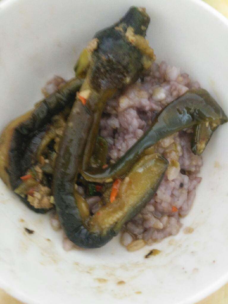 肉沫酱烧茄子,吃了一碗饭,还想吃,但是得控制,哈哈😄再好吃也得定量,不然成大胖子了!