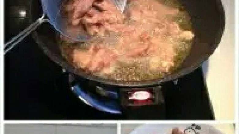 糖醋里脊,锅里油放多一些,油温八成热时,逐条放入里脊肉,先让肉条定型,然后再翻面炸透,根据现场情况调节火力,我今天全程使用大火,感觉也不错。用漏勺捞出炸好的肉条,静候下一次复炸。