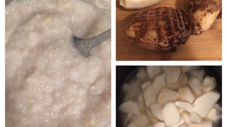 芋头煎饼,<a style='color:red;display:inline-block;' href='/shicai/ 32'>芋头</a>洗净去皮切块，煮！到可以碾成泥就可以了，建议用高压锅。煮好后滤掉水再碾成细腻的<a style='color:red;display:inline-block;' href='/shicai/ 32'>芋头</a>泥，备用