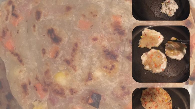 芋头煎饼,平底锅放油，小火烧热，取适量面团放入锅中，煎一两分钟，翻面，用铲子将它压成饼。（面糊直接成饼，不用压）然后一直小火煎，三到四分钟翻下面，三次左右就差不多了……成品在左侧