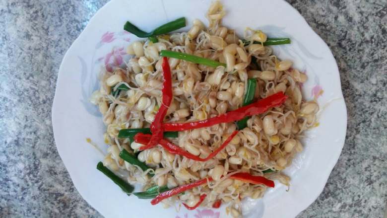 豆芽炒肉丝(自制绿豆芽),醋溜红豆芽