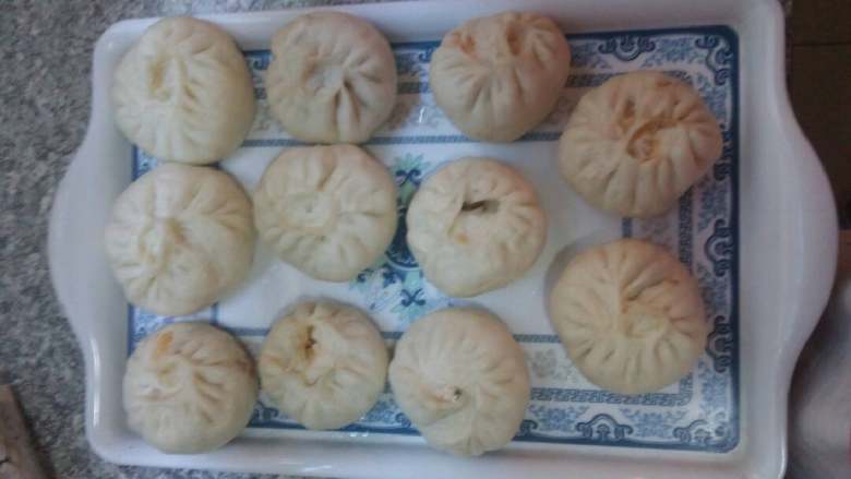 菜包子(萝卜豆腐),蒸锅放入水烧开,蒸上包子15-18分钟关火,待2-3分钟包子出锅了。