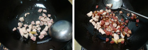 宫廷老豆腐,底油炒香<a style='color:red;display:inline-block;' href='/shicai/ 37'>姜</a>片、五花肉，放腊肉腊肠炒香，放榛蘑炒香