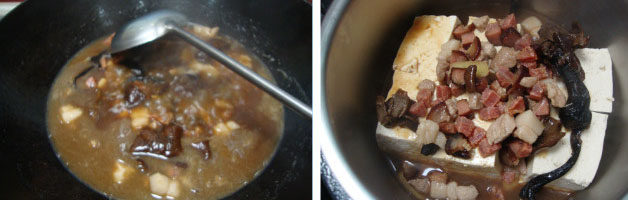 宫廷老豆腐,把调好的汤汁连食材一起倒入豆腐里，压制5分钟
