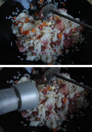 时蔬培根焗饭 ,加米饭、盐、<a style='color:red;display:inline-block;' href='/shicai/ 720'>胡椒粉</a>炒匀