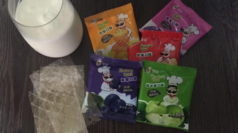 花朵牛奶布丁,蒙牛嗨Milk牛奶，果味粉，吉利丁片
