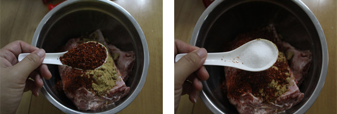 果然名不虚传的——翠花排骨,放入腌料部分的调料。