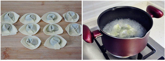 秀清爽早餐:黄瓜馄饨 ,锅中水开后放入馄饨,煮至全部漂浮即可捞出。
馄饨不易煮的时间太长,看到馄饨皮全部变色即可捞出,否则会煮散烂。