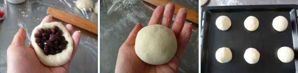 酥皮面包两款~~~有咸有甜必有一款适合你 ,把52克的面团擀开成圆形，包入适量<a style='color:red;display:inline-block;' href='/shicai/ 8019'>蜜红豆</a>后封口朝下排入烤盘。