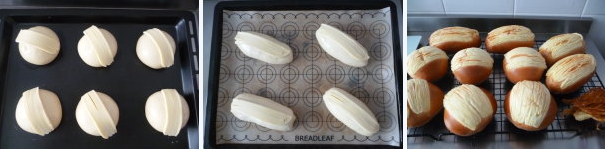 酥皮面包两款~~~有咸有甜必有一款适合你 ,送入预热180度的烤箱20分钟，烘烤结束即可脱模放在烤架上放凉。